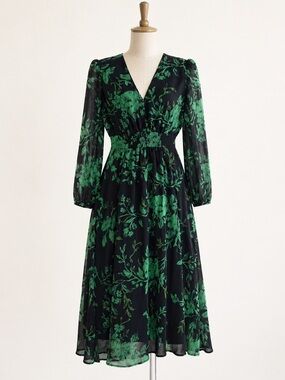Mango Mango Janpy Green Floral Tulle Midi Dress - Sold Out - Size L
